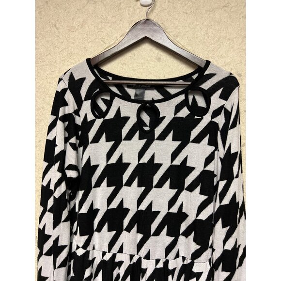 Ashley Stewart Black White Large Houndstooth Print Swing Top Women's 18 20 - Picture 3 of 8